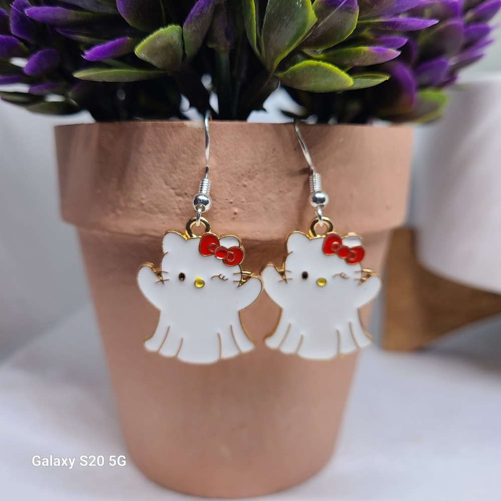 Handcrafted‎ Hello Kitty Ghost Earrings Halloween Women's Cute Jewelry NWOT